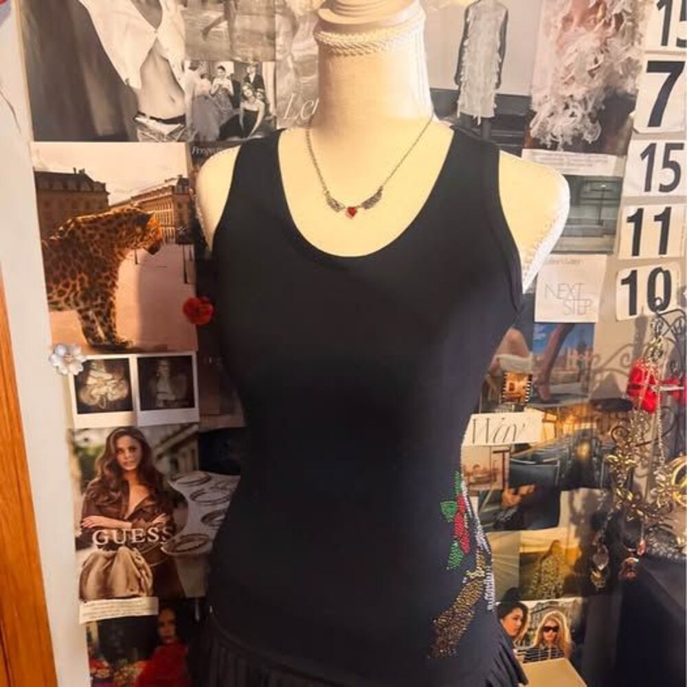 Y2K Las Olas Rhinestone Eagle & Rose Graphic Tank Top